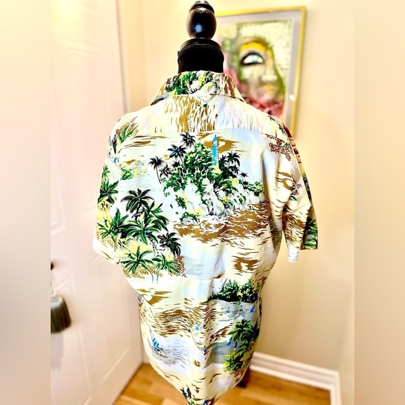 Vintage Woolcrest 50’s Men’s Hawaiian shirt w/palm trees w/populated sandy beach - Picture 4 of 11